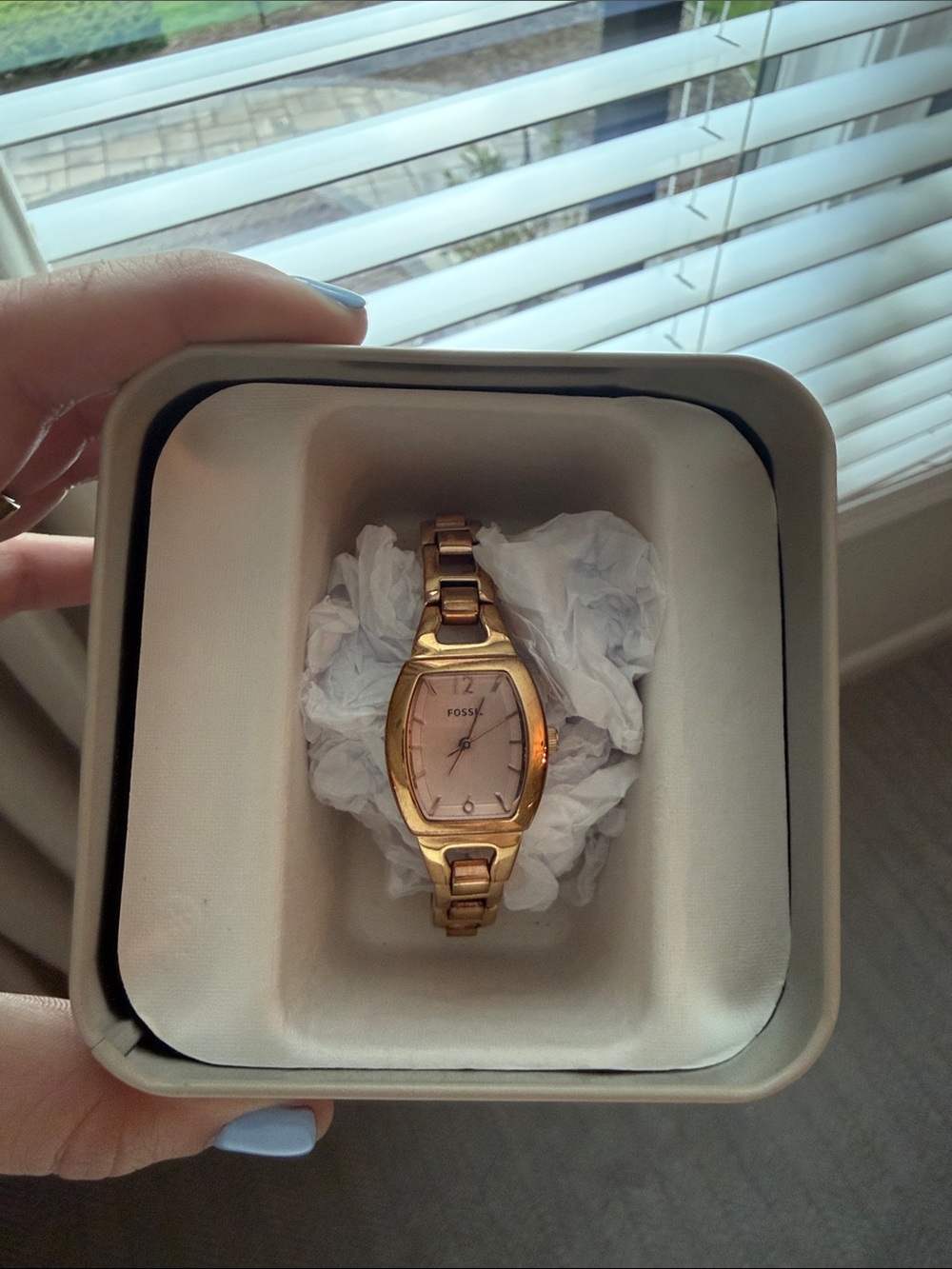Vintage Fossil Rose Gold-Tone Women's Link Watch with Pink Dial